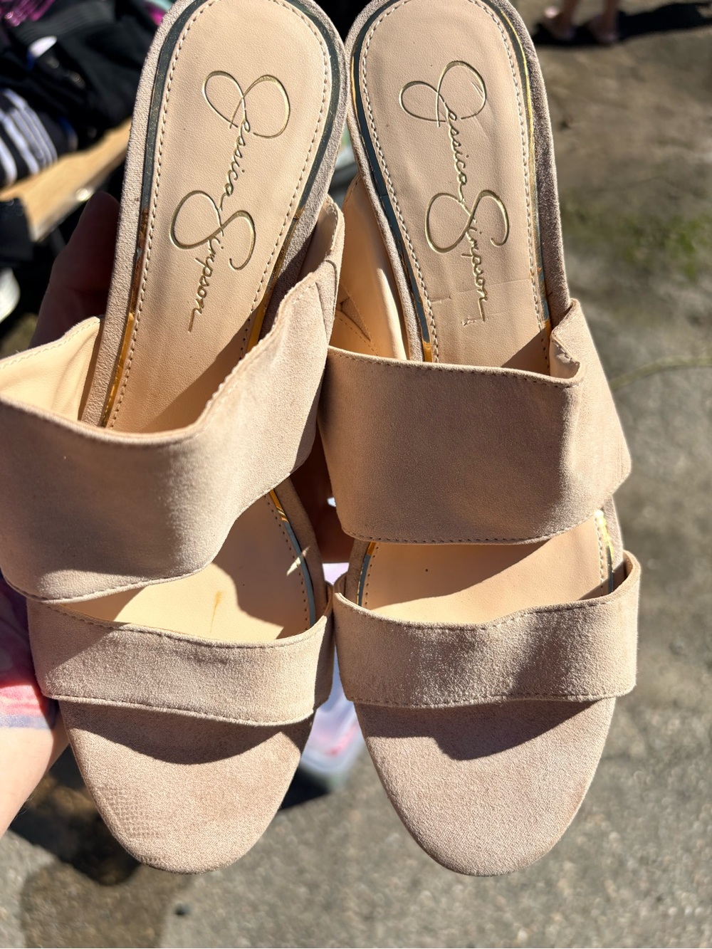 Jessica Simpson Blush Suede Double-Band Slide Mules